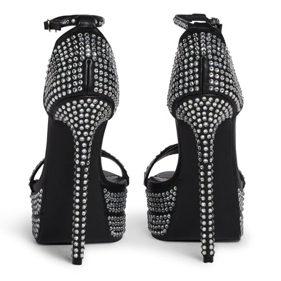 Dolls Kill Public Desire UK3/US5 Black Rhinestone Platform Heels Ankle Strap - Picture 5 of 12